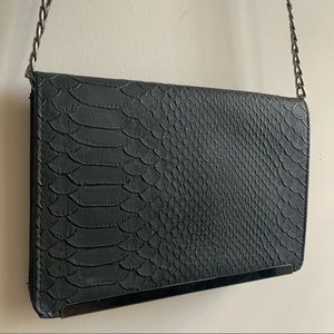 Black Faux Snake Skin / Crocodile Slim Crossbody